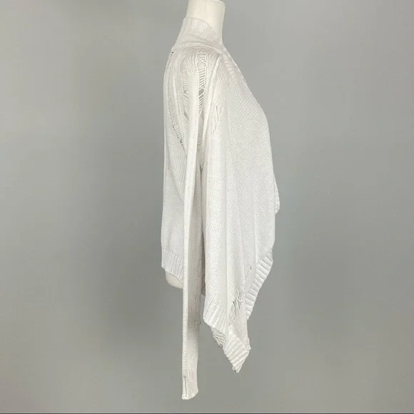 Central Park West Womens White Open Front Cardigan Sweater Distressed size XS